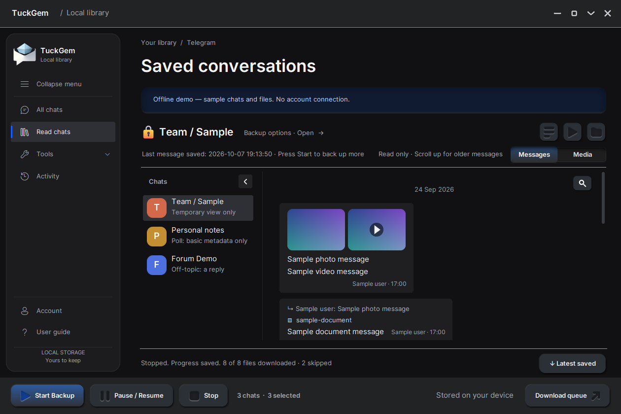 The same protected chat after confirming: its messages, photos and videos shown normally, marked as a temporary view